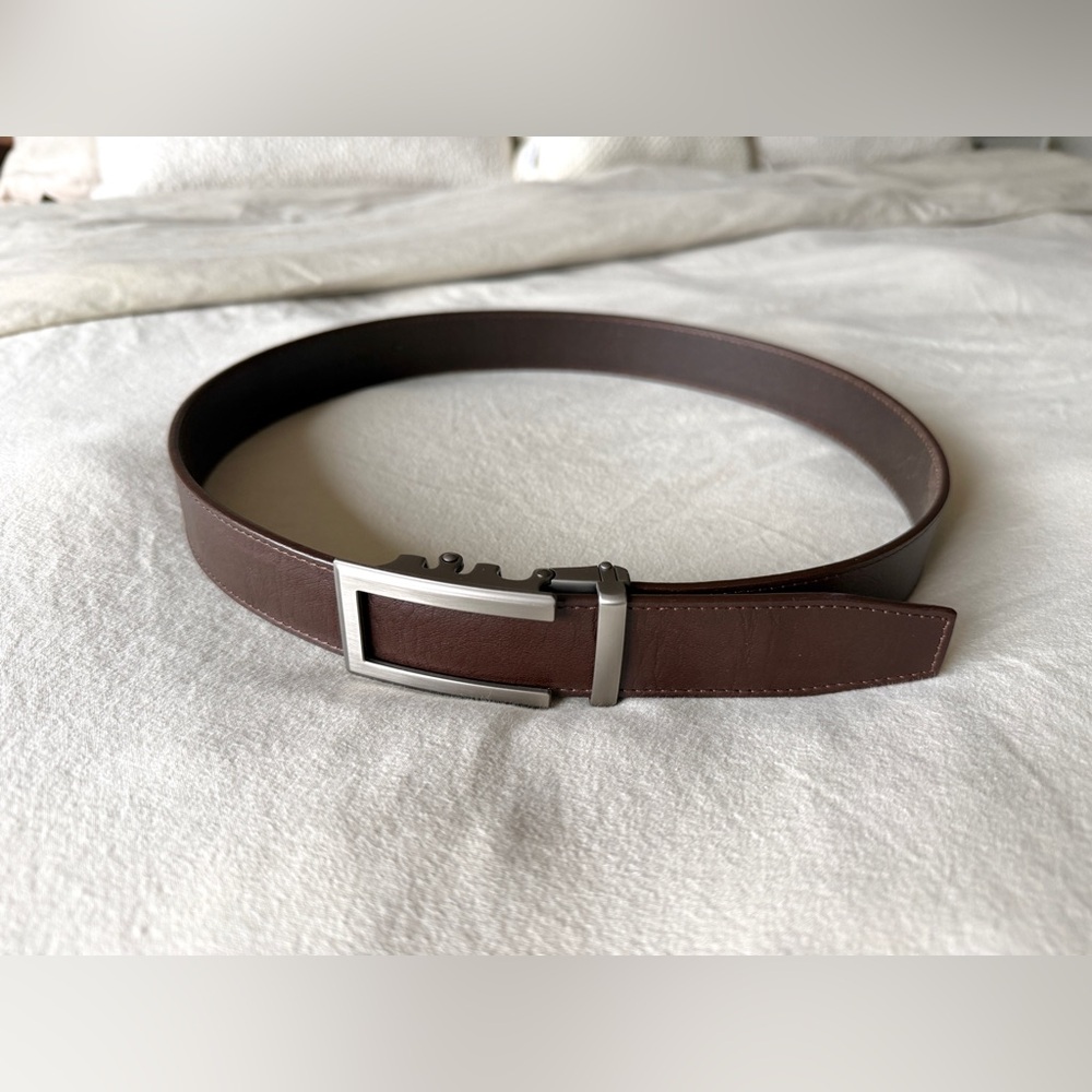 Anson Textures Brown Leather Belt with Gunmetal Silver Buckle